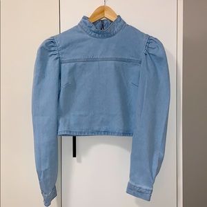 Misguided Denim puff sleeve crop top